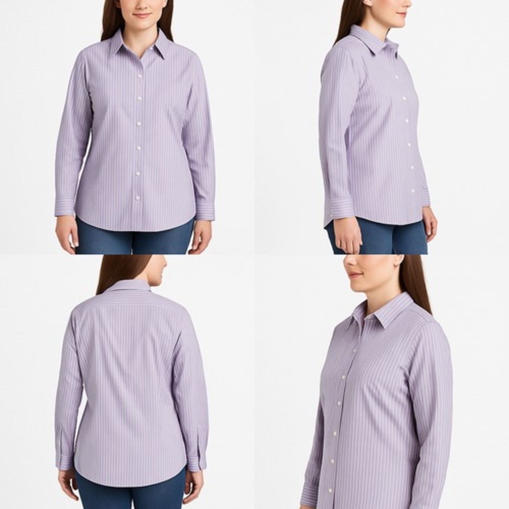 L.L.Bean Women's Large Purple White Striped Button Up Shirt Wrinkle Free